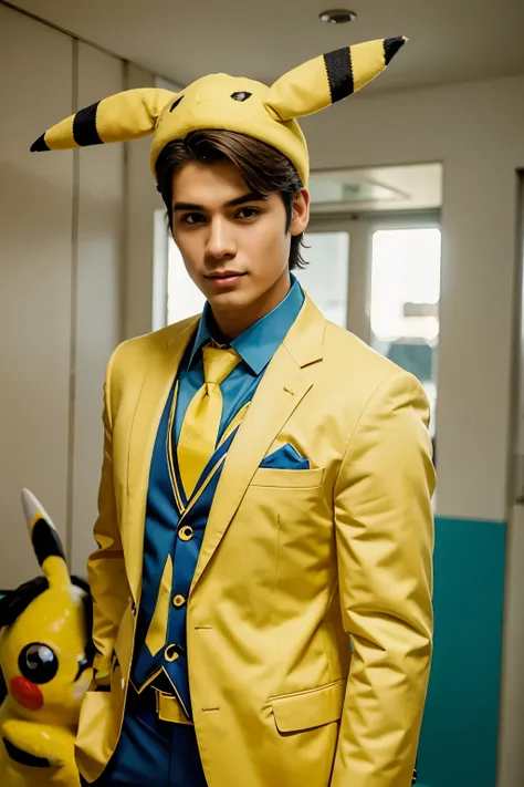 Un chico feamboy en traje de Pikachu 