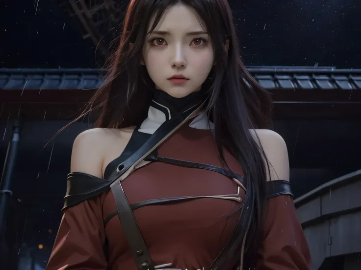 a woman with long brown hair standing in front of a roof, kunoichi, in the anime film ergo proxy, erza scarlet as a real person, in the anime series ergo proxy, female anime character, as an anime character, haruno sakura, misato katsuragi, makise kurisu, ...