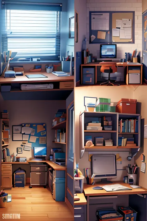 Show a split-screen image. On one side, display a cluttered, disorganized workspace, and on the other side, reveal a tidy, organized workspace with motivational posters. Caption: "Transform your space, transform your life. #ProductivityHacks #QualityOfLife...