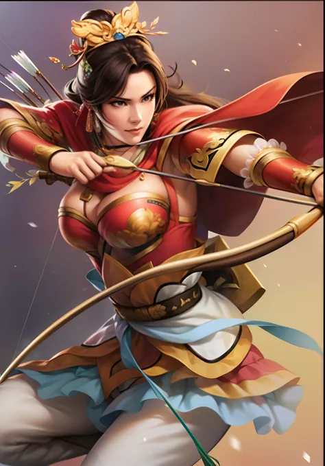 a woman with a bow and a bow in her hand, Inspired by Du Qiong, Inspired by Lan Ying, Inspired by Zhu Lian, female archer, inspired by trees, by Qu Leilei, bian lian, Anime girl holding bow and arrow, author：Yang Jie, beautiful female warrior, Inspired by ...