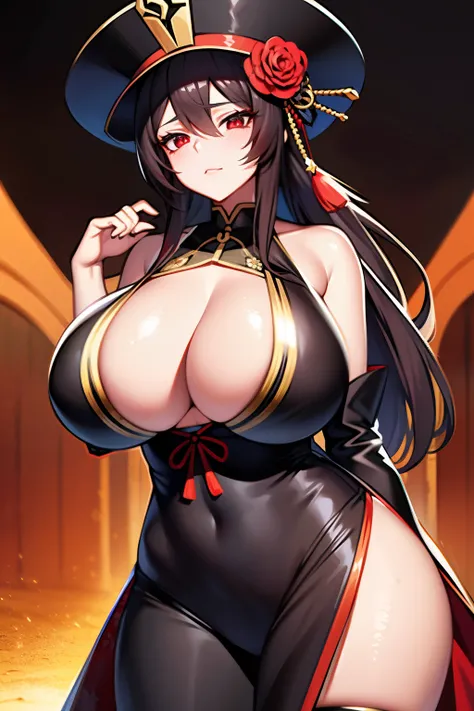 2d， tmasterpiece， best qualtiy， anime big breast， highly detailed eye， Highly detailed face， highly detailed back ground， perfect litthing， cowboy lens，  1girll， solo， standing on your feet， beachside，Bikini style，huge boob，hu tao（genshin impact）， pupils i...