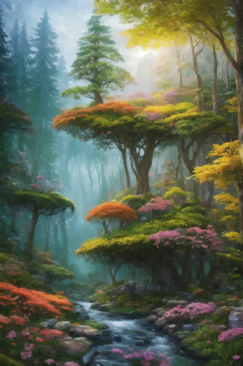 masterpiece, best quality, high quality,extremely detailed CG unity 8k wallpaper, An enchanting and dreamy scene of a fantasy forest, with towering trees, glowing mushrooms, and hidden fairy glens, creating a sense of mystique and enchantment, artstation, ...