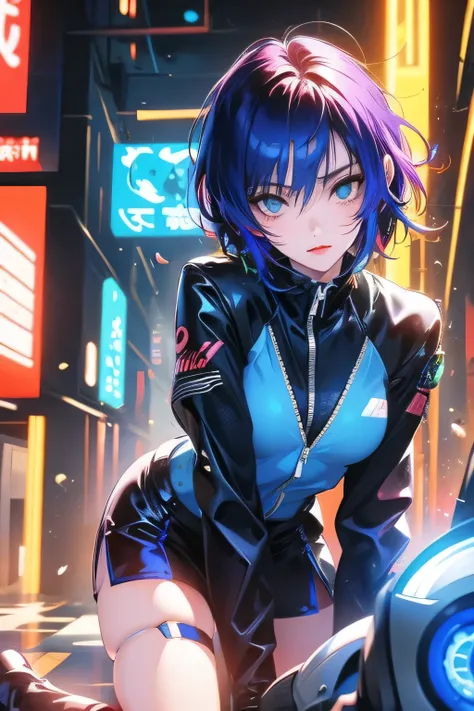 2d beautiful girl　cyber punk　short hair