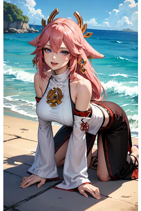 (masterpiece, best quality), 1girl,solo,pink hair,low tied long hair,purple eyes,large breasts,earrings,animal ears,hair between eyes,hair ornament,fox ears,
BREAK (detached sleeves,jewelry,sandals,wide sleeves,bare legs,bare shoulders,japanese clothes,ver...