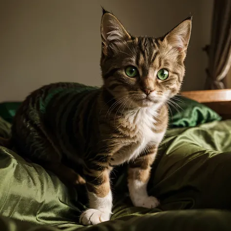 A fearless little cat with emerald green eyes and silky soft fur.