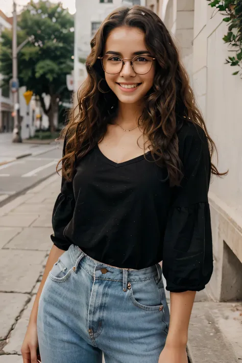 18 years  teen curly hair cute pretty realistic babe ebene black glasses beautiful smile hot 