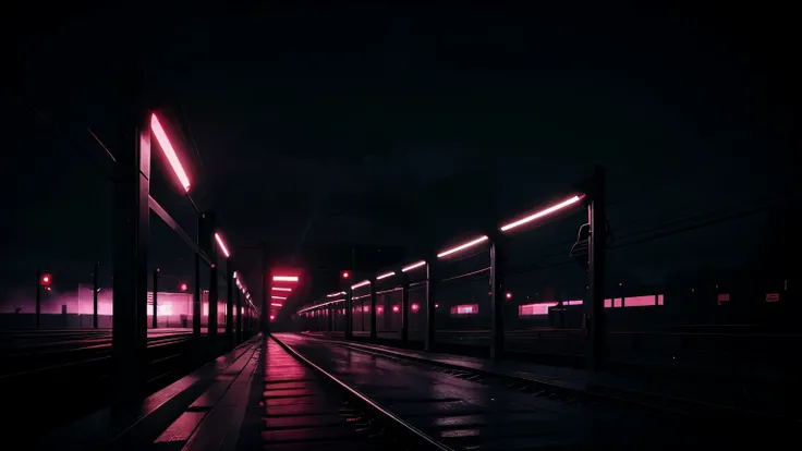  tech noir, masterpiece, best quality, 8k wallpaper, super detailed, 
 low saturated colors, Simple and neat design, Dark and moody atmosphere, breathtakingly beautiful, 
 subtle accent light, background only, 
The moment the crossing gates were opened 