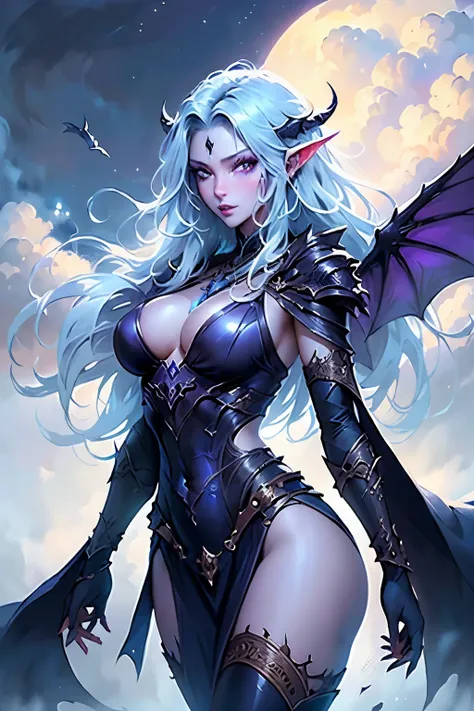 ((Melhor qualidade)), ((obra de arte)), (detalhado), Enchanting Succubus, Beleza sobrenatural, sentou-se em uma nuvem, (fantasy illustration:1.3), olhar encantador, Pose encantadora, asas suaves, encanto sobrenatural, mystical sky, (Luis Royo:1.2), (Yoshit...