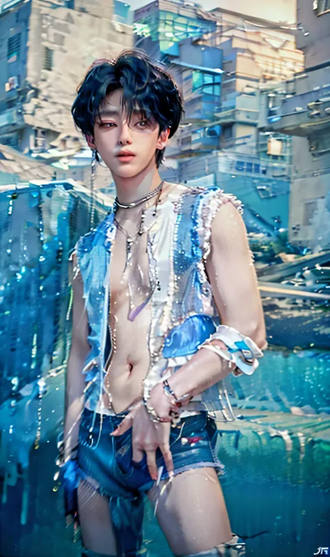 Hyper realistic  photo of Johnny , high definition photo of Girly effeminant  nelly boy whore  he is standing on a busy big city street corner at night, sometime in the sci-fi future,, year 2050. Hyper realistic photo at highest resolution, real photo take...