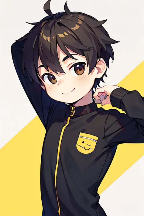 smiling emoji，Boy,Flat style，solid yellow background