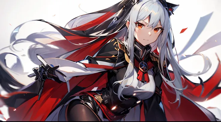 anime girl with long white hair and red cape holding a sword, azur lane style, characters from azur lane, from the azur lane videogame, from girls frontline, girls frontline style, edelgard fire emblem, kantai collection style, fine details. girls frontlin...