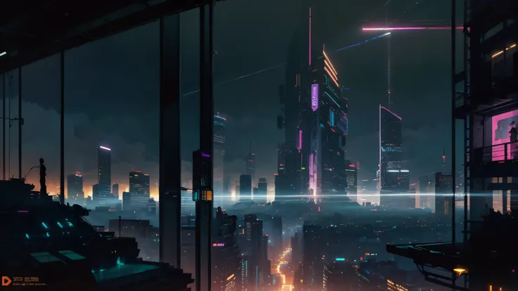 (masterpiece, best quality), illustration, concept art, landscape, wide angle shot, sprawling cyberpunk city, at night, huge sky...