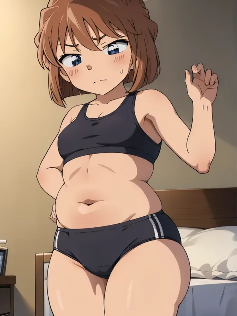 白のsports braと白のパンティーを着てベッドに横たわる女の子, thick, big booty, From the back見た図, From the back見た, curvy highlighted booty, pose in the bedroom, thick thighs, From the back見る, Chubby-chan, From the back照らされる, From the back, butt, bend your body, light brown hair,blu...