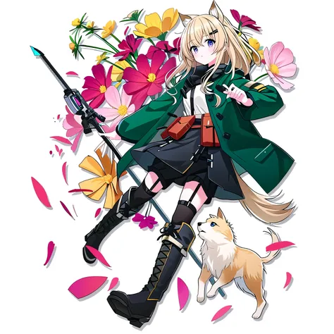 anime girl with a sword and a dog, from girls frontline, from arknights, fine details. girls frontline, girls frontline style, a...