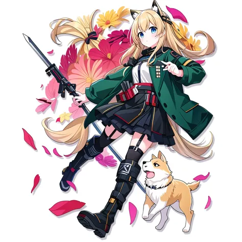 anime girl with a sword and a dog, from girls frontline, from arknights, fine details. girls frontline, girls frontline style, a...