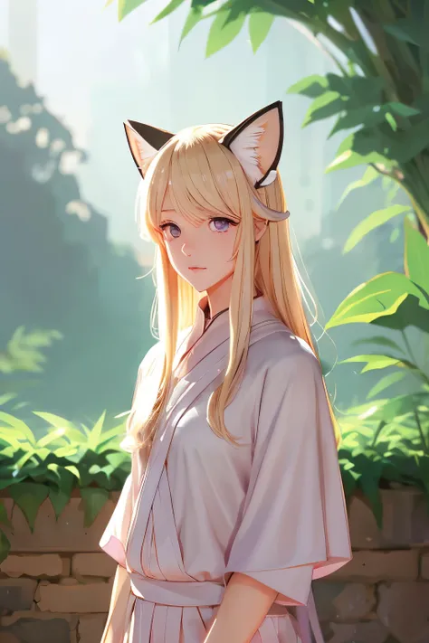 , Illustration 2, sacred place, Cool boys, 1 boy, alone,, uniform,, beautiful blonde hair, beautiful pink eyes, pink skin, transparent hair, translucent hair, fox ears, embarrassing