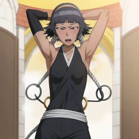 ( Animation screenshots:1.1),outdoor,
1 girl, alone, black hair, side breasts,eternal, short hair with long locks, japanese clothing, - Hip vents, no underwear,short hair, small breasts, (white eyes:1.1),No eyeballs, Also available in black, No headwear,l...