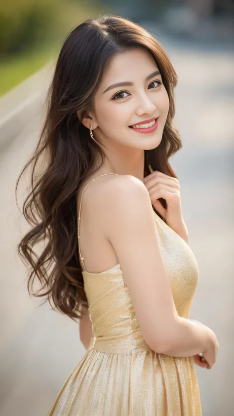 (highest quality, 16K, masterpiece: 1.3), (movie actress:1.4),beautiful woman with perfect figure: 1.2, 1 female, alone, (Nationality is random:1.4), wearing a pendant, strapless、elegant long dress、(very affectionate smile:1.2)、 highly detailed face and sk...