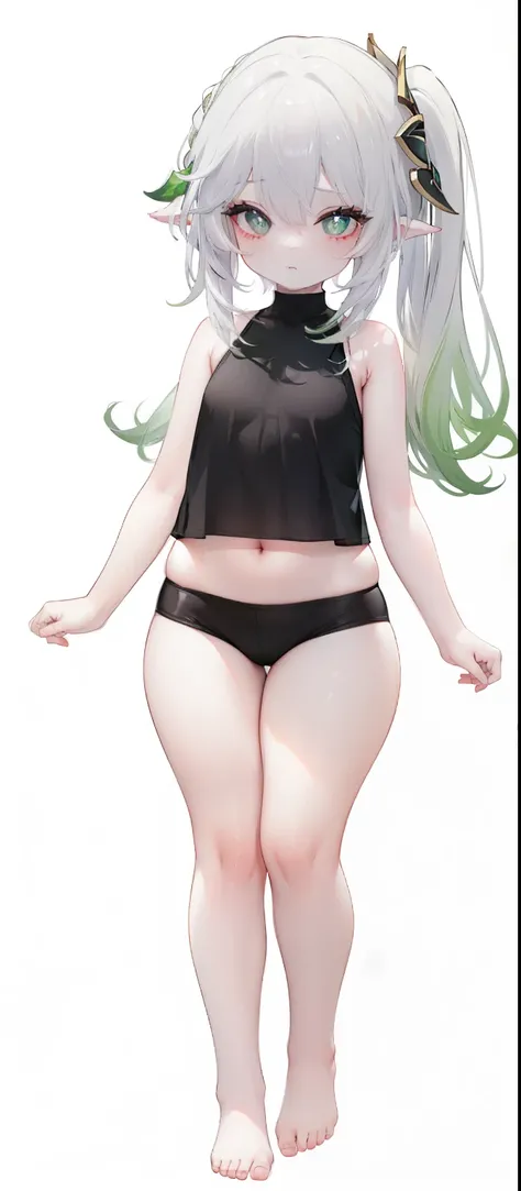 ,child,thick thigh , thick thighs,flat chest,black color tank top,black mini camisole,crop top, Nahida, loli,child,flat chest,fullbody, thick thighs, blushing,loli,child, standing straight, head to toe capture on the frame,loli,,loli toes,bare feet,, ,whit...