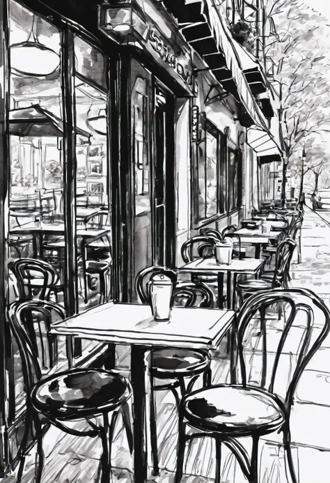  sitting in a cafe,Sitting alone in a café, In a bright cafe, In a café on the sidewalk, Sketch, at the coffee shop, , at the coffee shopコーヒーを楽しむ, Fresh, artistic , 