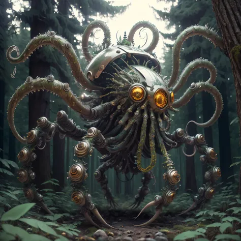 (最high quality, masterpiece, high detail), (8k, high quality, surreal), octopus cyborg mech4nim4lai, (forest),