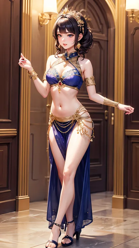 Filming location、Belly dancing in the palace。 
realistic、realistic and ultra-detailed finish、Create Highly Detailed CG Unity 8K。 
The model is slender and cute.、good style、small nose、 size。There is also a mature atmosphere.。 
her characteristics are、、Hairs...