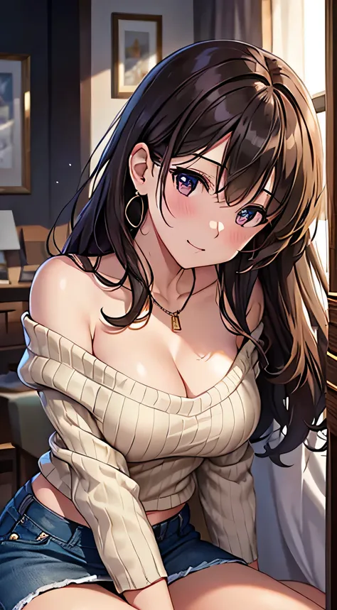 (table top, highest quality, High resolution, , perfect pixel, 4k,), 1 girl, single, alone, Beautiful woman、I could see the whole body、 ((wavy middle hair, bangs, brown hair)), ((brown eyes, beautiful eyelashes, realistic eyes)), ((detailed face, blush:1.2...