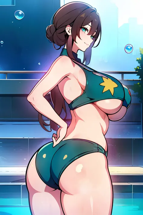 An anime-style artwork depicting ruan mei from the game Honkai star rail.

Tags: ruan mei, anime, detailed eyes, detailed lips, tight bikini, smiling expression, intense gaze, glowing emblem on hand, dynamic pose, outdoor pool, vibrant colors, digital art,...