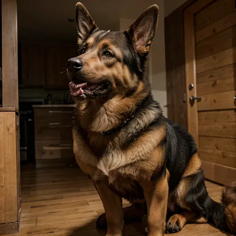 realistic german Shepherd dog scared in frontal view and full body view opening the mouth