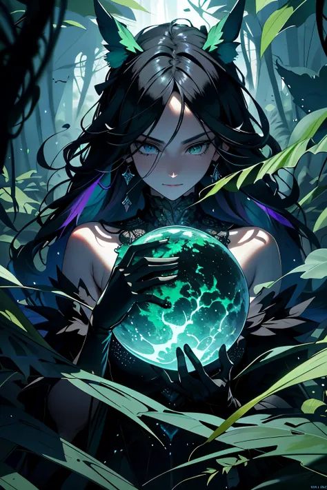 In the faint luminous veil of twilight, a nimble enigma dashes through the primeval forest, its coat an intricate mosaic of emerald and ebony, harmoniously merging with the obscured shadows and verdant foliage. The depths of its orbs, akin to polished onyx...