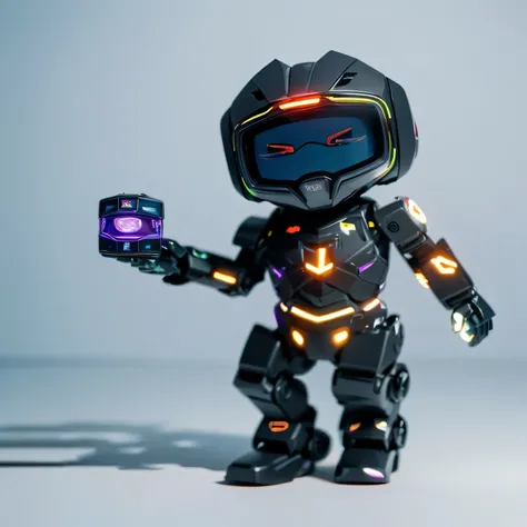 (blind box toy style:1.2), (full body shot) , A cute and transparent mouse name, Transparent Mecha, exquisite helmet:1.2, Glowing goggles:1.2, cyber punk, dream-like shine, clean, white background, ( global illumination, ray tracing, HDR, unrealistic rende...