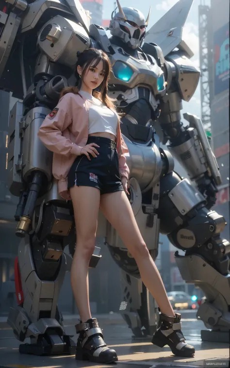 (best quality,highres,masterpiece:1.2),mechanical,hydraulic cylinders,samurai armor,Japanese sword,beautiful girl,twin tails,silver hair,realistic,photorealistic:1.37,photo shoot,ultra-detailed,hyper-realistic textures,full body,battlefield