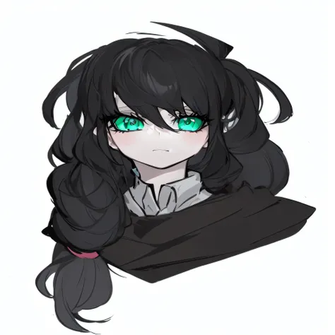 drawing of a girl with green eyes and a black coat, anime mo artstyle, digital art from danganronpa, портрет anime style, anime ...