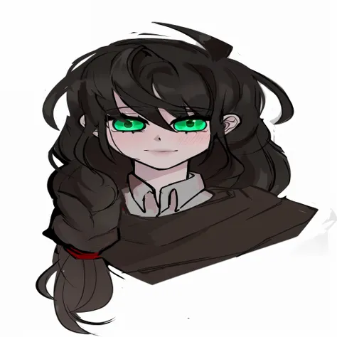 drawing of a girl with green eyes and a black coat, anime Mo artstyle, digital art from danganronpa, портрет anime style, anime style, Portrait of an anime girl, Demon Slayer Rui, fanart, Chiaki Nanami from Danganronpa, Hagrid in cute anime style, inspired...