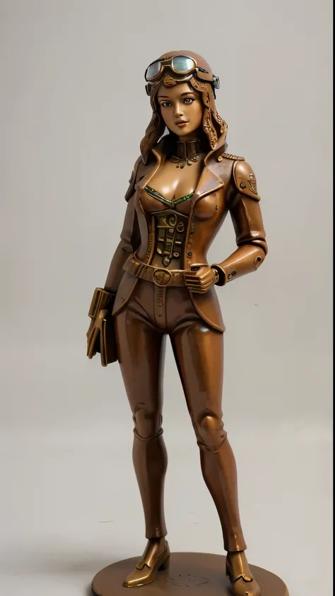 (best quality, highres, photo-realistic:1.37), beautiful detailed girl thematic japan with helmet steampunk pilot, statue, steampunk pilot ceramic, white background, photo of miniature model, intricate design, global lighting, ceramic statue