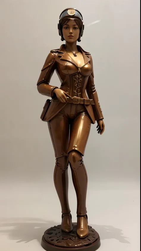 (best quality, highres, photo-realistic:1.37), beautiful detailed girl thematic japan with helmet steampunk pilot, statue, steampunk pilot ceramic, white background, photo of miniature model, intricate design, global lighting, ceramic statue