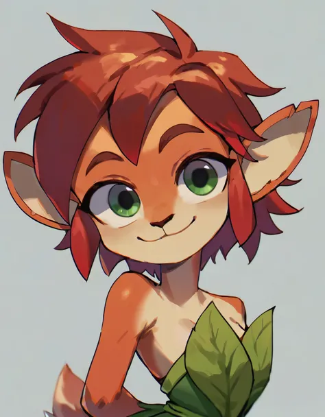 score_9, score_8_up, score_7_up, score_6_up, score_5_up, score_4_up, BREAK, source_anime,
1girl, elora, faun (spyro), red hair, mammal,  anthro, deer, green eyes, leaf dress,
hands behind back, smile, upper body, looking at viewer, solo, simple background,...