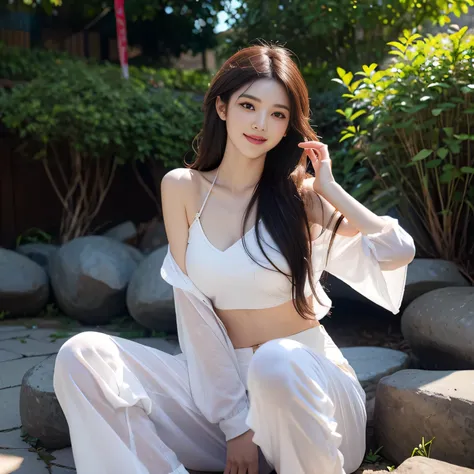 beautiful girl ,korean Female Model, dynamic poses, ((smile)), (Asian Casual Wear), Long hair,black eyes,abdominal muscles,plumpy body, sfw, (medium breast:1.3), Morning sunshine,Eyes on the audience, ((dynamicposes)),((dynamicbackground)), ((face details)...