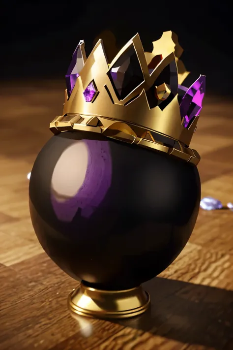 Draw a black egg with a golden crown on its head and a purple gem in the center of the crown. In the drawing style of QSMP, the Minecraft series.