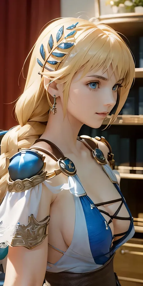 (masterpiece, best quality:1.3), Sophitia Alexandra, Soul Calibur, (upper body:1.5), gold hair, braid hair,