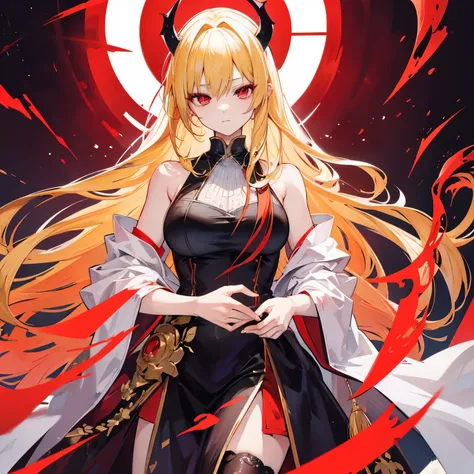 Demon King,A  woman with blonde hair, red eyes, and long hair.