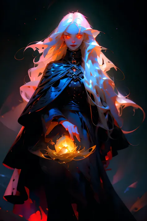 (best quality, high resolution, ultra-detailed), A scary girl, full body, pale skin, (long white hair) and crazy, (((golden eyes))), dark and mysterious appearance, iron nails,(( white hair)) gothic aura, evil smile, demonic presence, dark shadow, black li...