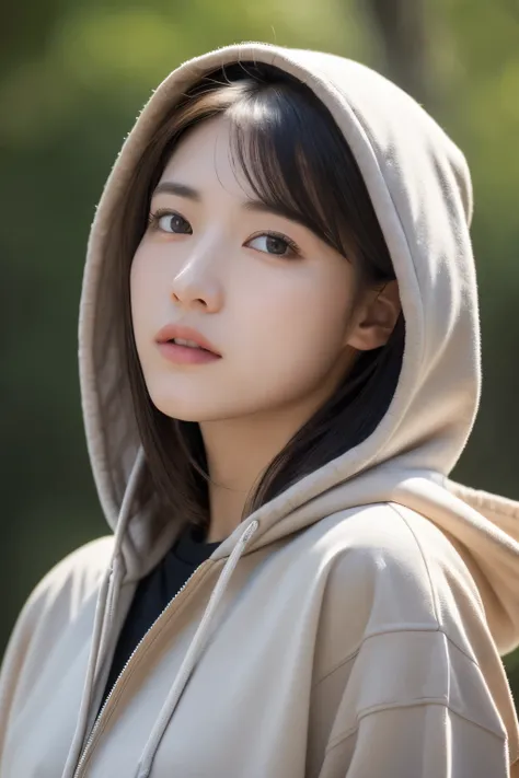 (In 8K、RAW photo、highest quality、masterpiece:1.2)、30 years old、(Japanese)、1 woman、detailed face、detailed eye、detailed mouth、mountain climbing、wearing a hoodie、Daytime on a sunny day、campfire