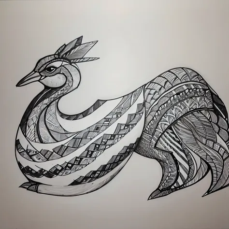 dibujo pavo real blanco y negro, lineas nitidas, fondo blanco