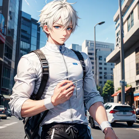 Anime Boy taper fade 2D animated white skin in front of a bmw