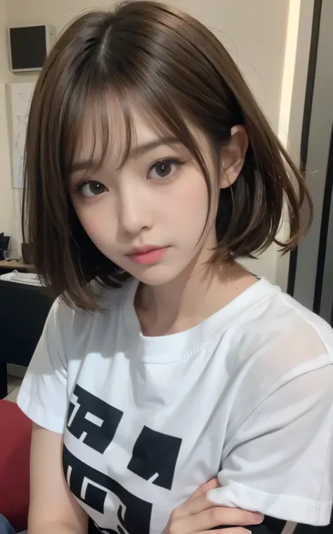 cute 21 year old japanese、city、shopping、super detail face、pay attention to details、double eyelid、beautiful thin nose、sharp focus:1.2、Beautiful woman:1.4、(light brown hair,short hair、),pure white skin、highest quality、masterpiece、ultra high resolution、(Photo...