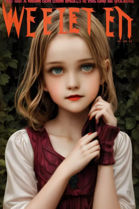 cover mistery magazine weird tale full lenght girl, cute face full lenght , girl pose for cover horror magazine weird tale , magazine age 1933, high quality,