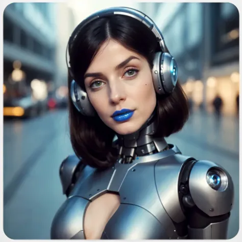 um close de uma mulher usando fones de ouvido e terno, perfect android girl, beautiful android woman, retrofuturistic female and...