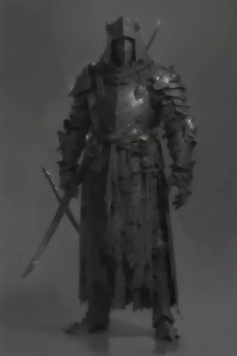 a man in armor with a sword and a helmet, dark soul armor concept, flowing robes and leather armor, dark armor, pale black armor, black armor, sharp edged black armor, black armour, dark fantasy character design, armor and robes, black iron armour, concept...