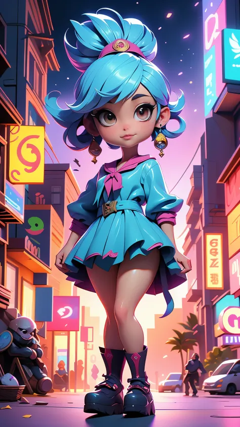 (La mejor calidad,A high resolution,Ultra - detallado,actual),Ariana Grande parada en una calle cerca de un edificio, rossdraws dibujos animados vibrantes, Lois van Baarle y Rossdraws, anime estilizado, Artgerm y Lois van Baarle, Arte digital del anime cyb...